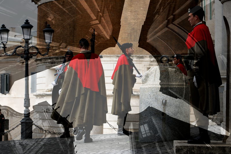 Changing of the guard. Photo art by Paolo Grassi. Roma Quirinale Palace